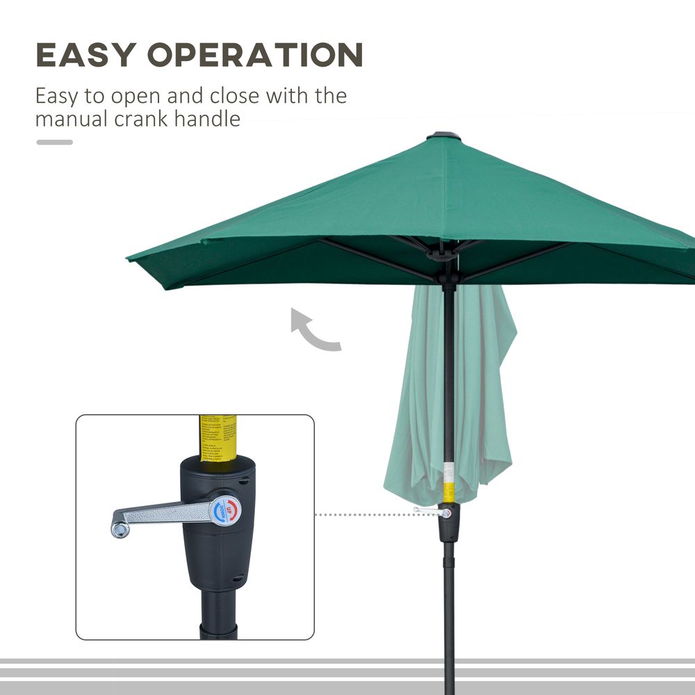 Premium 2m Half Parasol Umbrella - Crank, Dark Green - Quality Assured, Limited Space - Perfect Shade Solution!