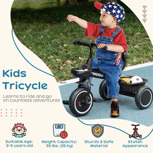 AIYAPLAY Kids Trike for 2 to 5 Years with Adjustable Seat, Baskets