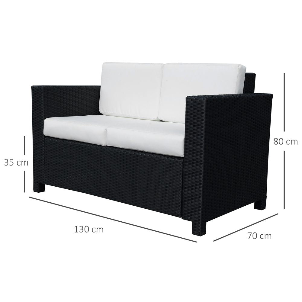 Outsunny Black Rattan Garden Sofa 2 Seater Double Couch Wicker Loveseat