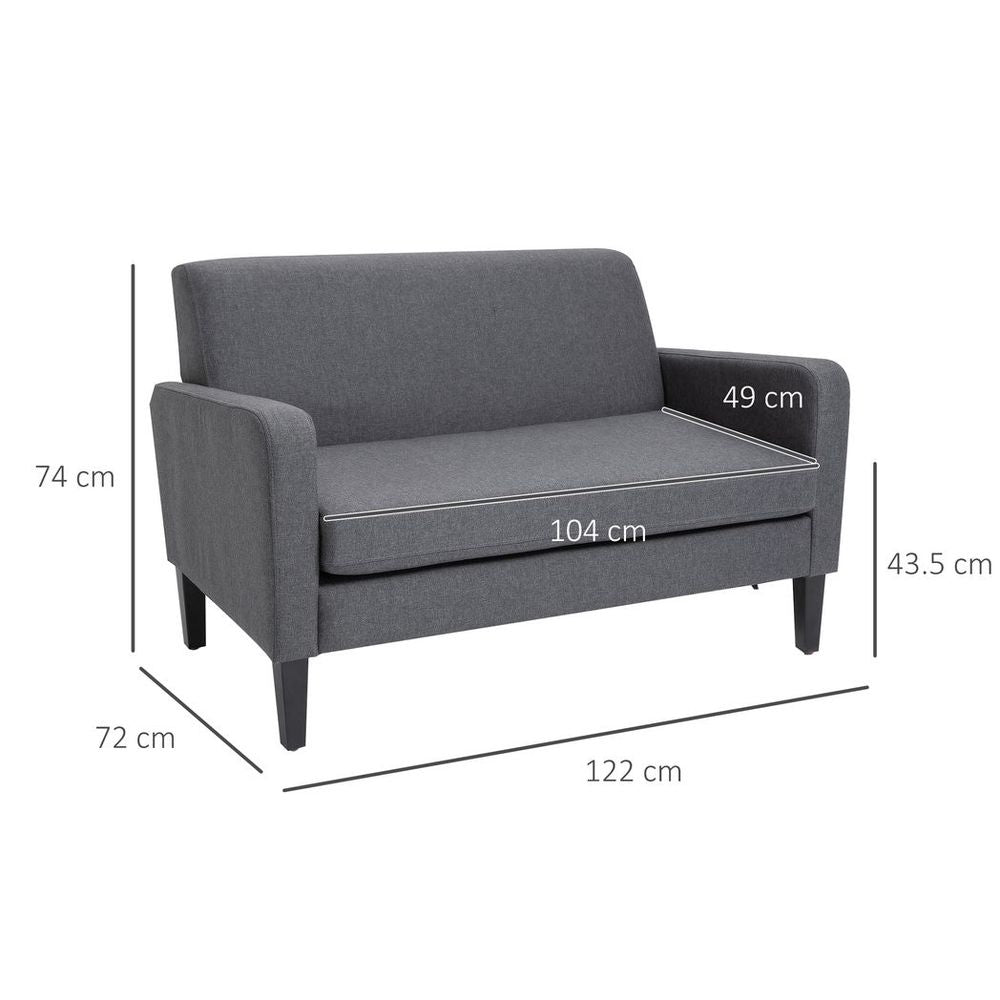 Linen Modern-Curved 2-Seat Sofa Loveseat w/ Thick Cushion Wood Legs Grey