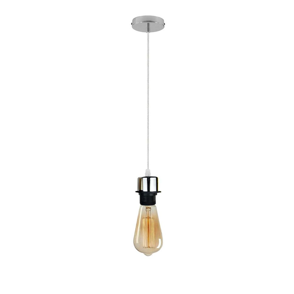 Industrial Chrome Pendant Light Fitting, E27 Lamp Holder Set with PVC Cable - High-Quality, UK Standard (80 characters)