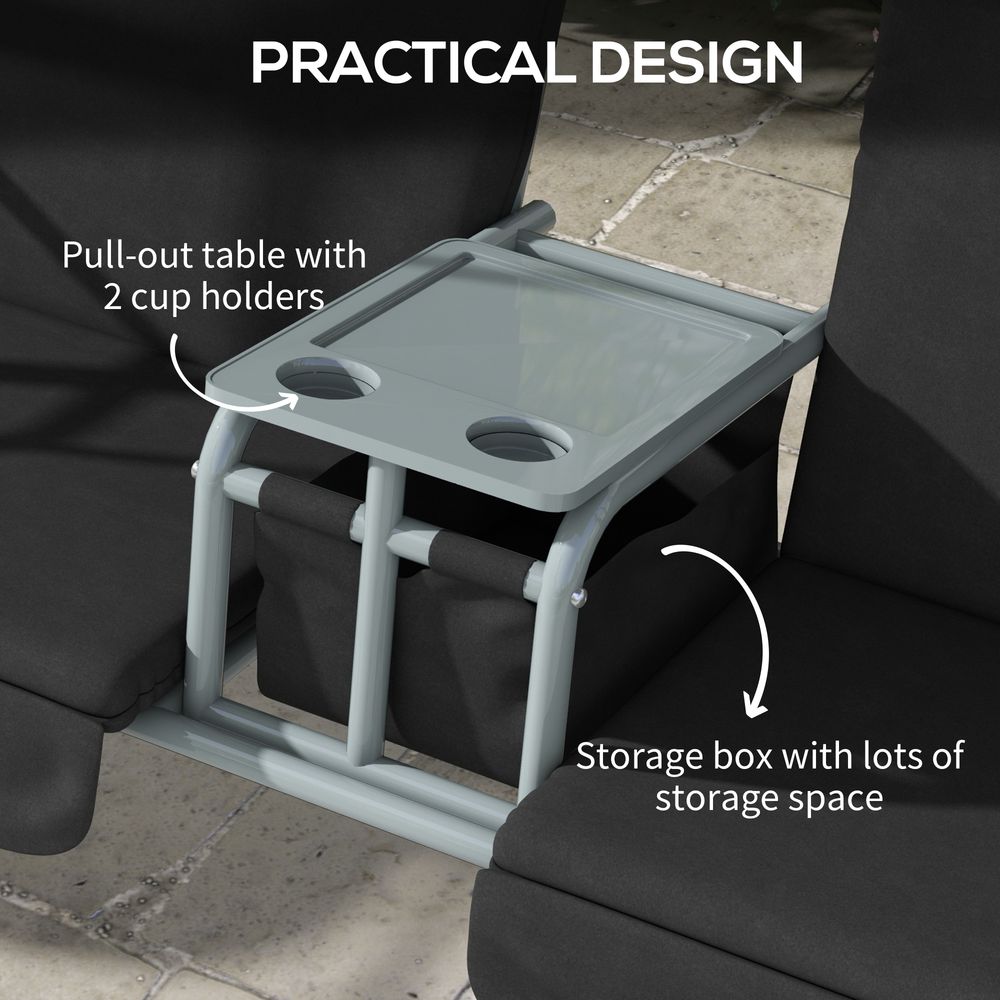 Outsunny 2 Person Patio Swing w/ Table & Storage - Black. Strong, Comfortable, Weather-Resistant. Easy Assembly. 220kg Capacity