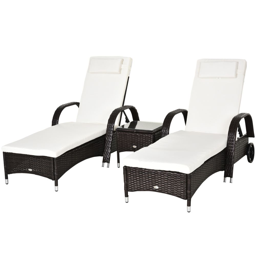 Outdoor Rattan Sun Lounger Set + Side Table | Weatherproof Patio Wicker Furniture