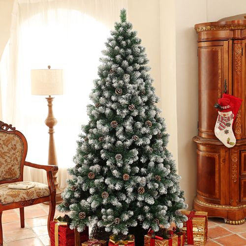 HOMCOM 5ft Artificial Pine Christmas Tree with Pinecones, Steel Base
