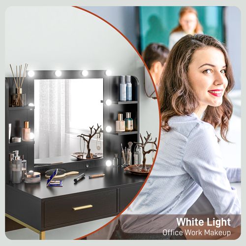 HOMCOM Makeup Vanity Desk Set with Lighted Mirror, Stool, Drawers