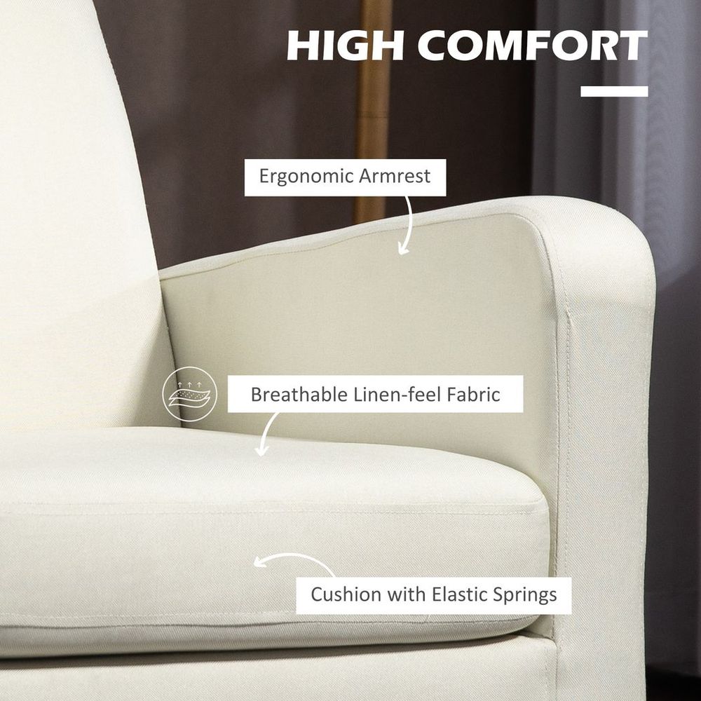 HOMCOM Modern Armchair Accent Chair with Rubber Wood Leg for Bedroom Cream White