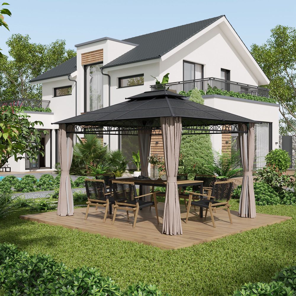 Outsunny 3.6 x 3 (m) Double Roof Gazebo with Nettings & Curtains