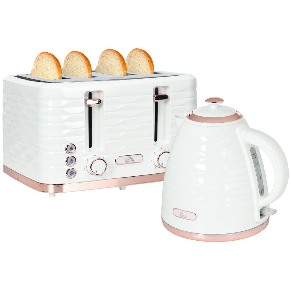 HOMCOM Kettle & Toaster Set - Rapid Boil, 4 Slice, White