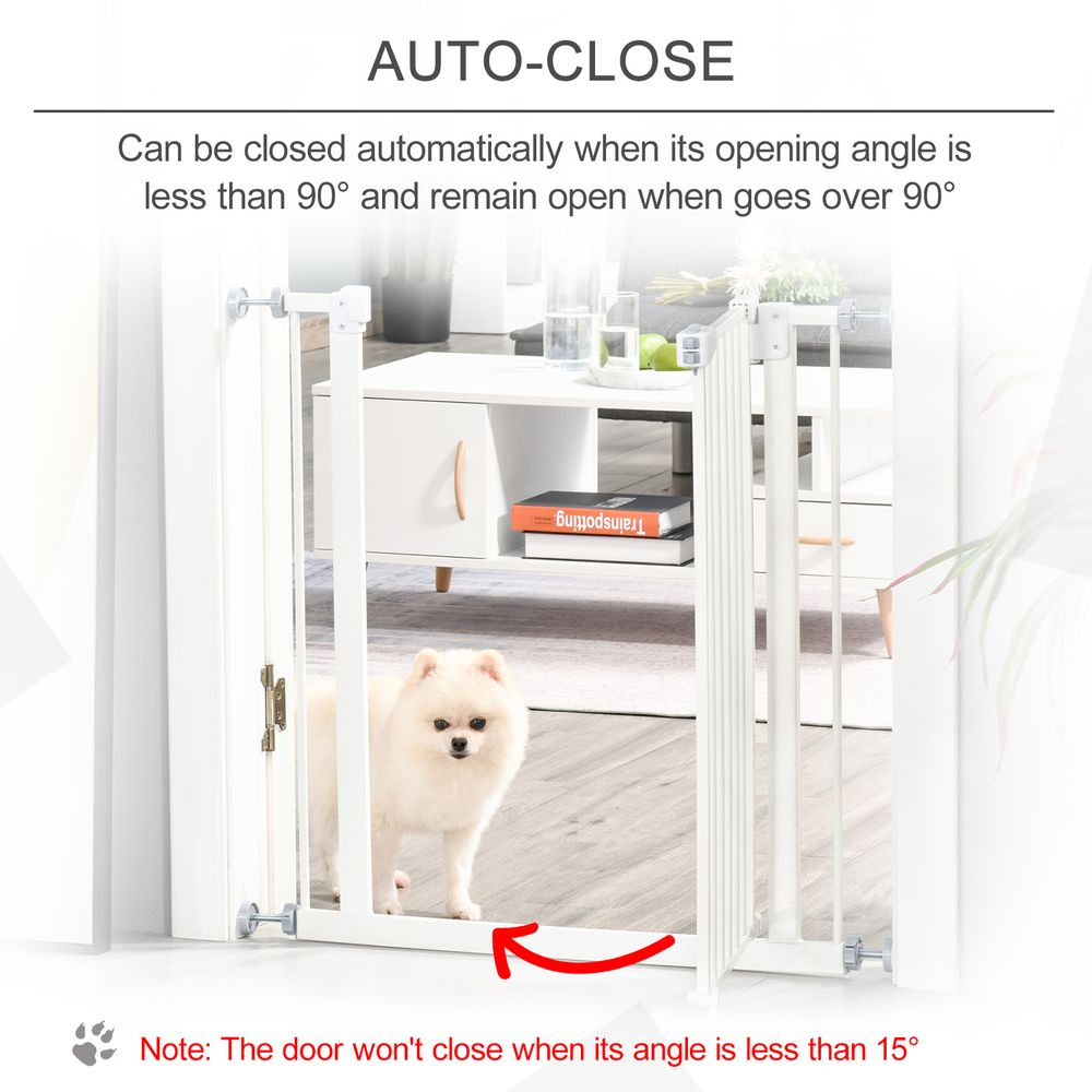 PawHut Pressure Fit Safety Gate, Adjustable Dog Gate, Pet Barrier for for Doorways, Staircases and Hallways with Auto Close, Double Locking, Opening 74-80cm, White
