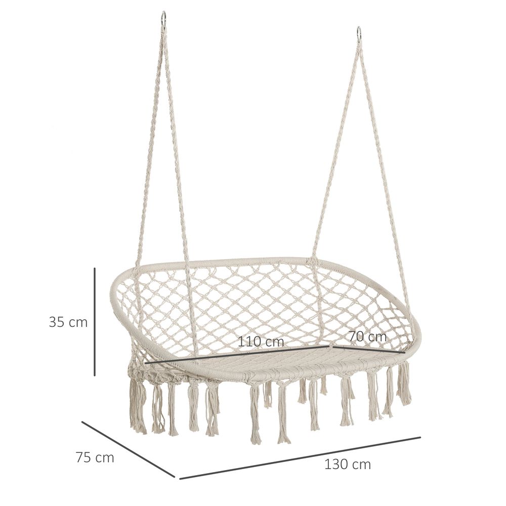 Hanging Hammock Chair, Cotton Rope Swing + Metal Frame, Large Macrame, Cream White