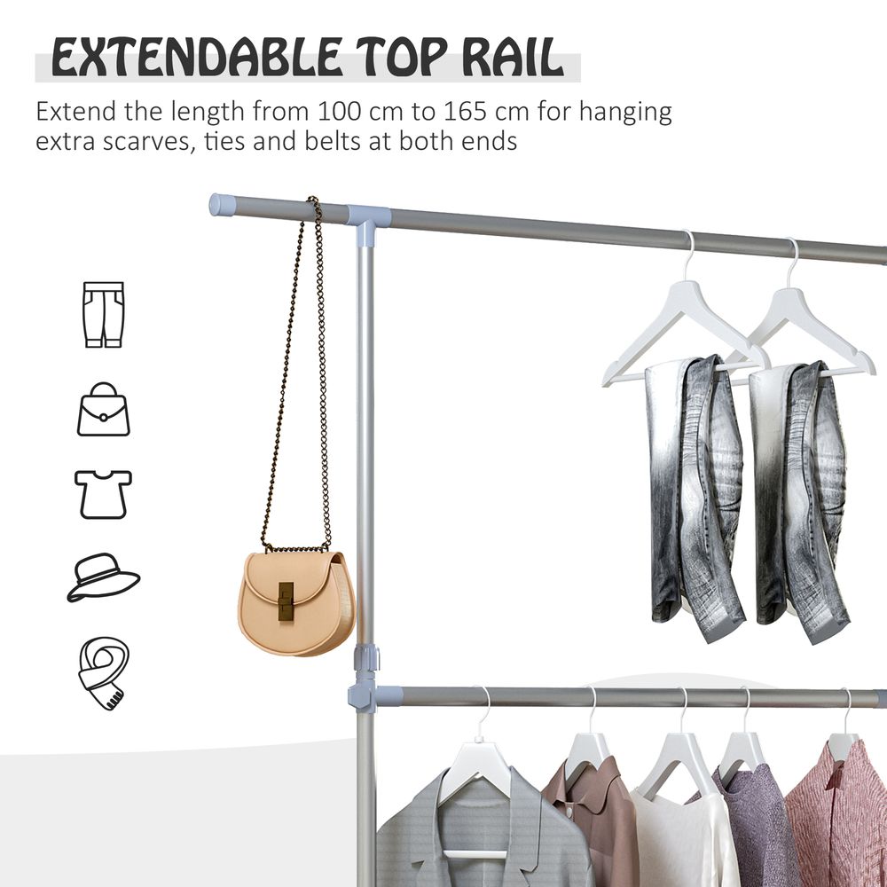 Clothes Hanger W/Wheels, Heavy Duty-Silver/Grey