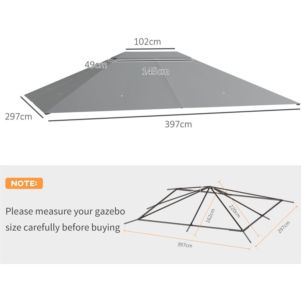 Outsunny 3x4m Gazebo Canopy Replacement - Light Grey