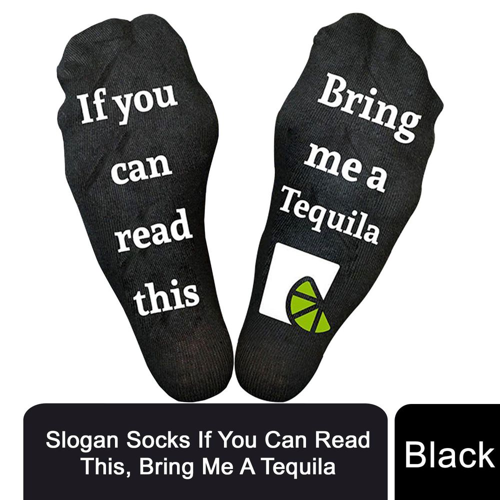 Flo Novelty Cotton Ankle Slogan Socks If You Can Read This Bring Me A Tequila - UK Size 6-12, Black