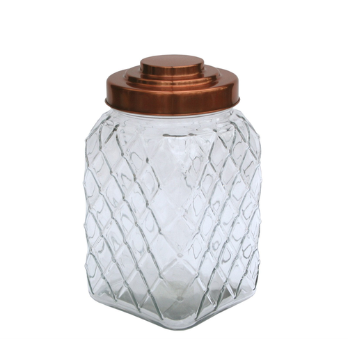 Copper Lidded Square Glass Jar - 10.5 Inch Med