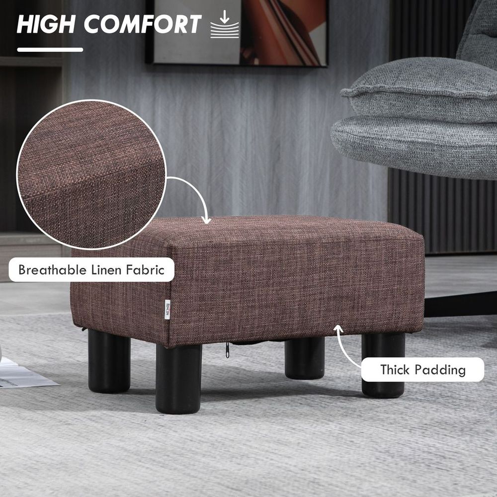HOMCOM Chic Linen Fabric Footstool Ottoman Cube with 4 Plastic Legs Brown