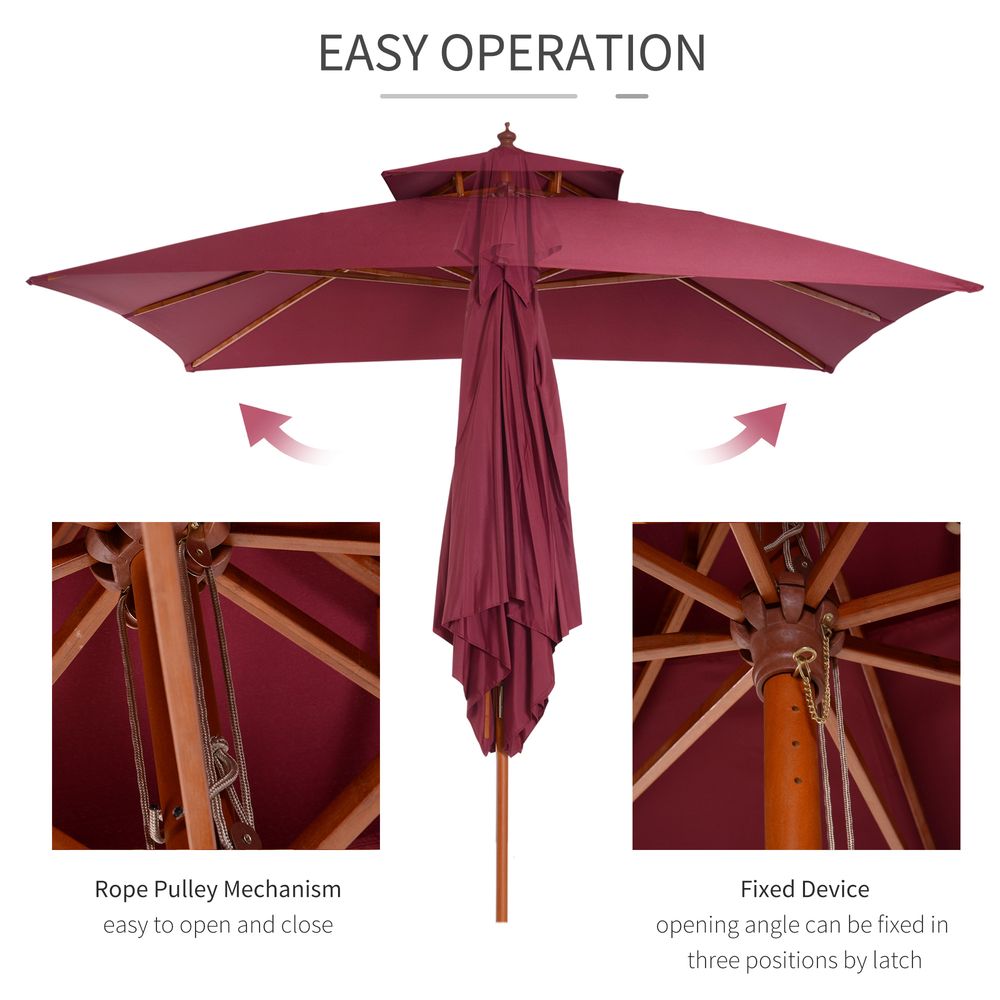 Premium 3m Bamboo Patio Umbrella - Wine Red. Superior Quality. Stylish and Durable. Perfect for Outdoor Living.