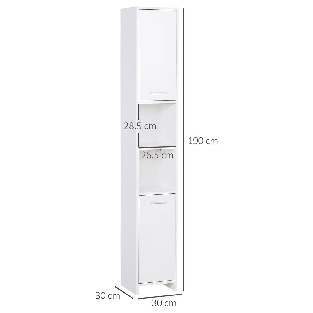 HOMCOM Bathroom Floor Storage Cabinet Slim Tallboy w/Door Cupboard & Shelves For Living Room, Bedroom, Hallway White
