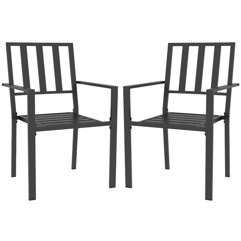 Outsunny 2 PCs Stackable Metal Garden Chairs, Black - Stylish & Sturdy Outdoor Seating for Bistros, Patios, and More!