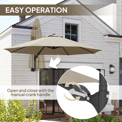 Outsunny Sun Parasol with Vent, Wall Umbrella for Patio, Garden