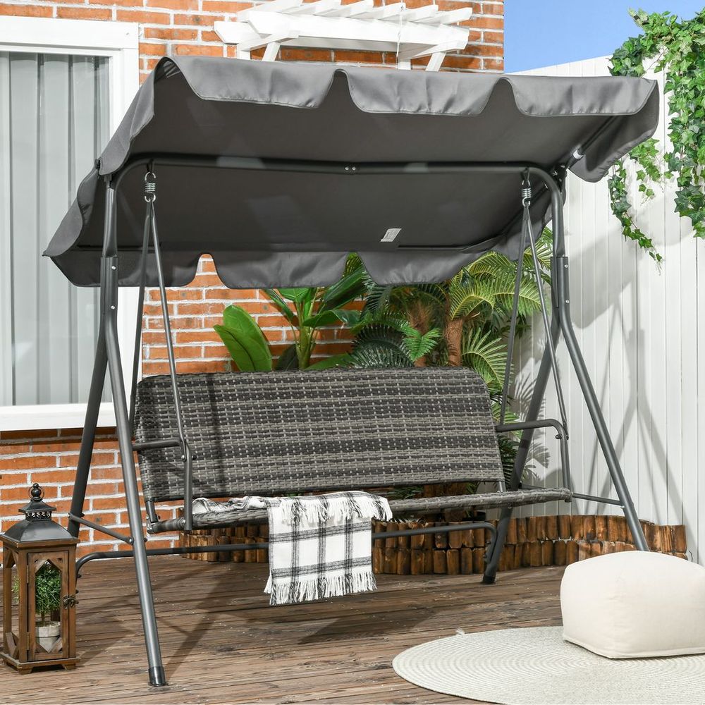 Premium Outsunny 3-person Rattan Swing Chair - Adjustable Canopy, Strong Steel Frame - Best Quality!