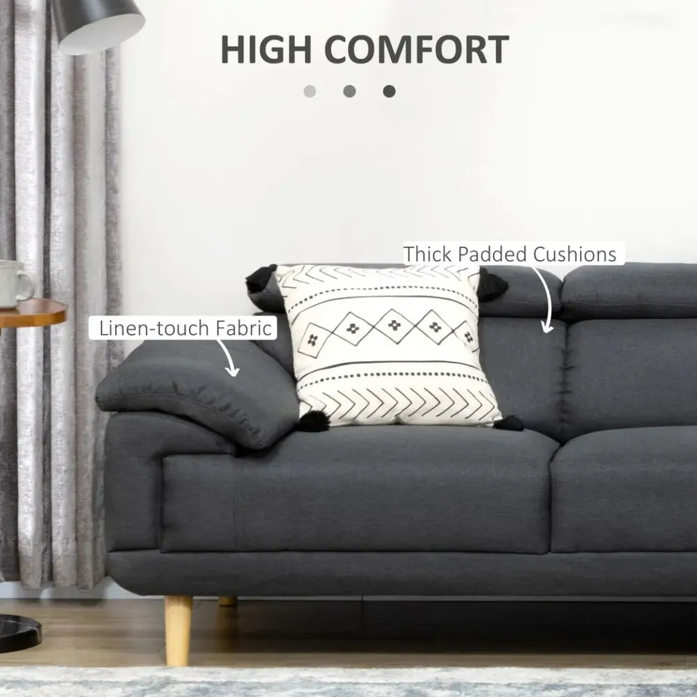 HOMCOM Corner Sofas for Living Room L Shaped Sofa with Adjustable Headrest Grey