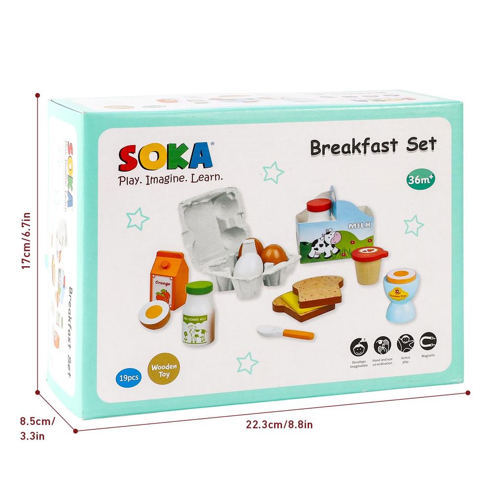 SOKA Wooden Breakfast Set - High Quality Pretend Play Food for Kids - Educational Development Toy - Certified Safety Standards