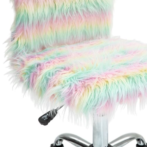 HOMCOM Fluffy Makeup Vanity Chair with No Arm, Swivel Wheels, Unicorn Tone