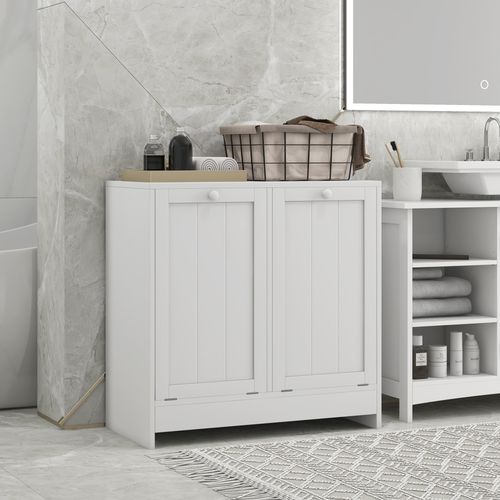 kleankin Tilt-out Laundry Storage Cabinet with 2 Compartment Hampers, White