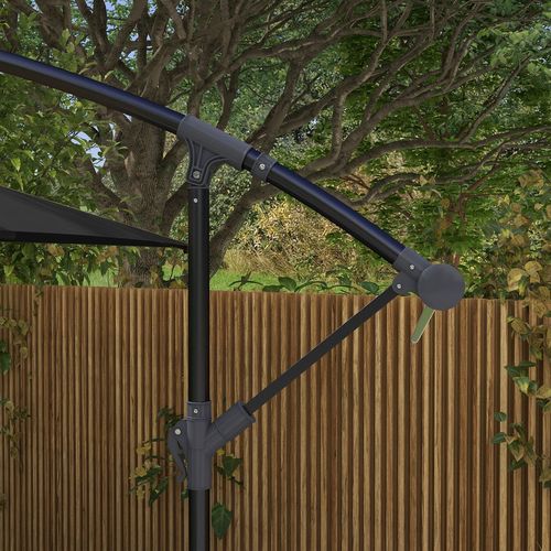 Outsunny 3 m Cantilever Parasol with Cross Base, Crank Handle, 6 Ribs, Black