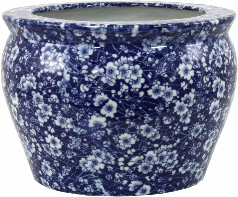 Ceramic Planter: Vintage Blue & White Daisies Design