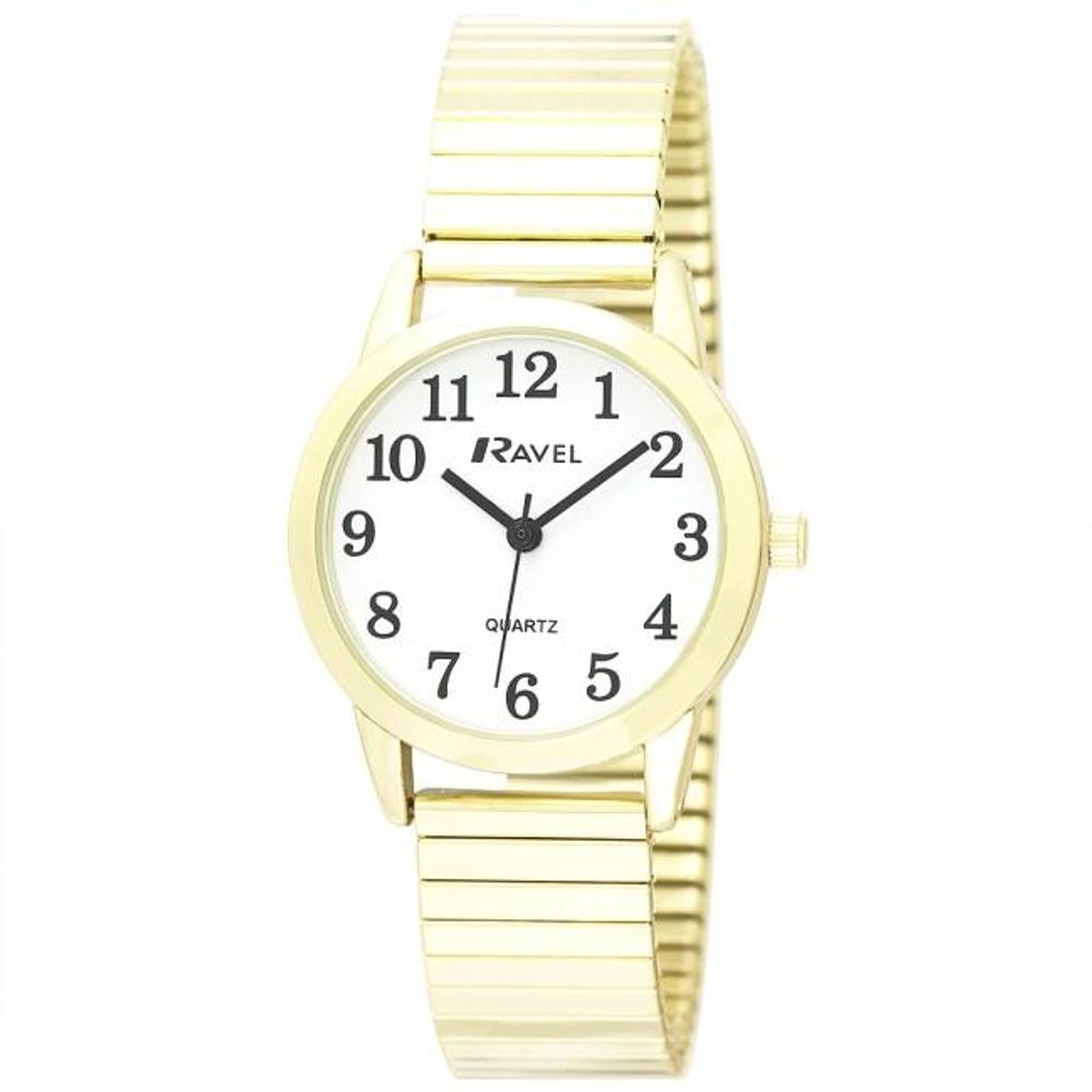 Ravel Ladies White Dial Gold Bracelet Watch - Easy Read, Comfort Fit, Bold Numbers - R0232.02.2