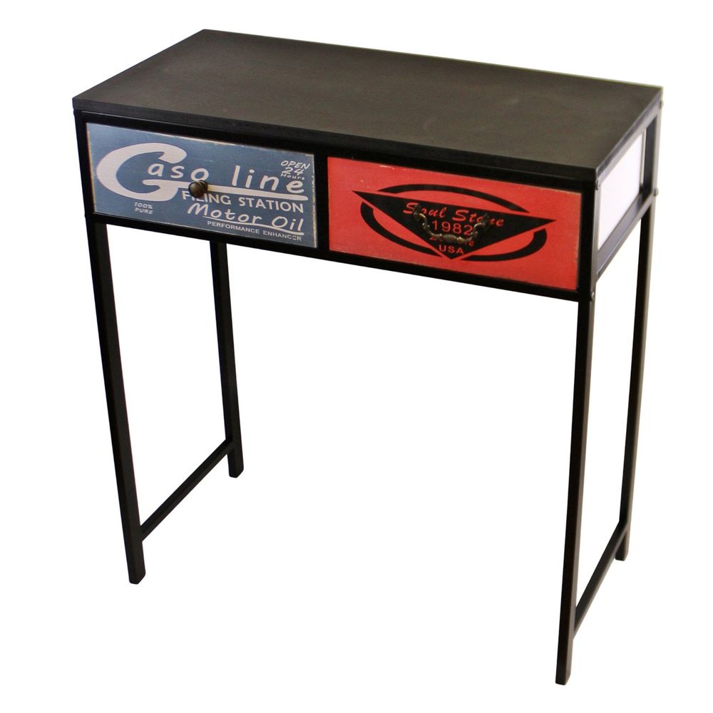 Modern Black Console Table with 2 Drawers, Retro American Design