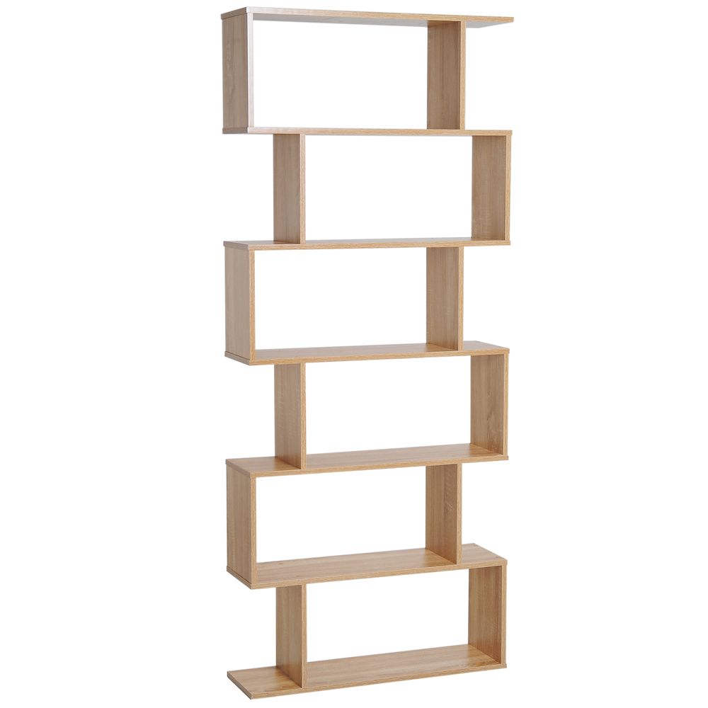 HOMCOM Wooden Wood S Shape Storage Display 6 Shelves Room Divider Unit Chest Bookshelf Bookcase Cupboard Cabinet Home Office Furniture (Oak)