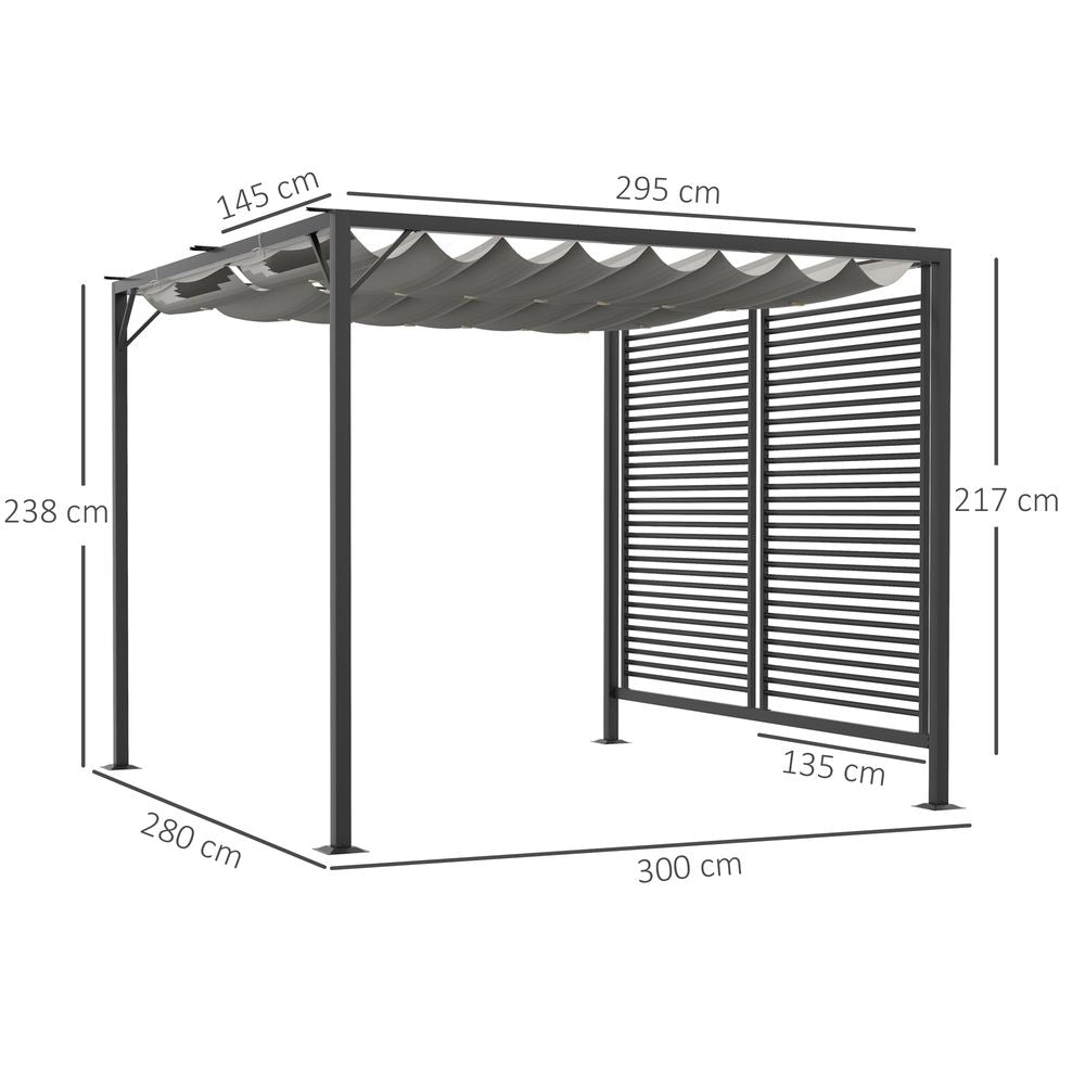 Outsunny Metal Pergola Sun Shelter Retractable Canopy - UV Cut