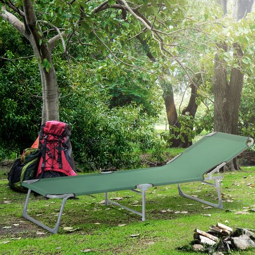 Outsunny Reclining Sun Lounger Chair Folding Camping Bed with 4-Position Adjustable Backrest, for Travel Indoor Outdoor Office Fishing, Green
