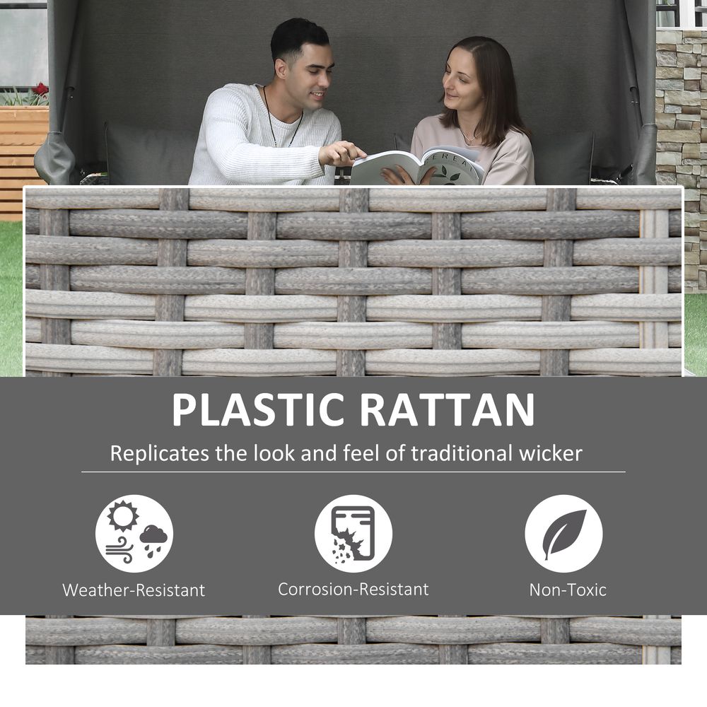 PE Rattan Daybed 2-Seater Sofa Footstool Tempered Glass Table