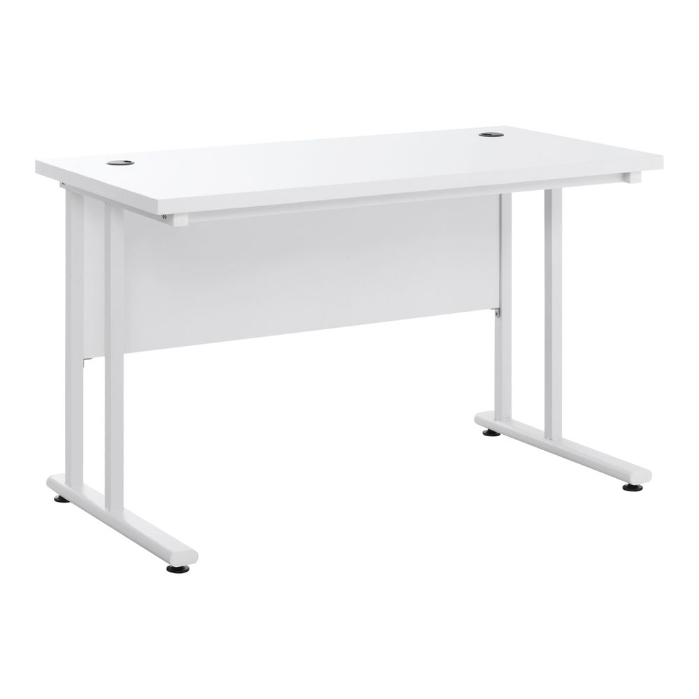 HOMCOM Computer Desk, Home Office Desk, Writing Table, 120x60x75cm Laptop Workstation with 2 Cable Management Holes, C Shaped Metal Legs for Adults, White