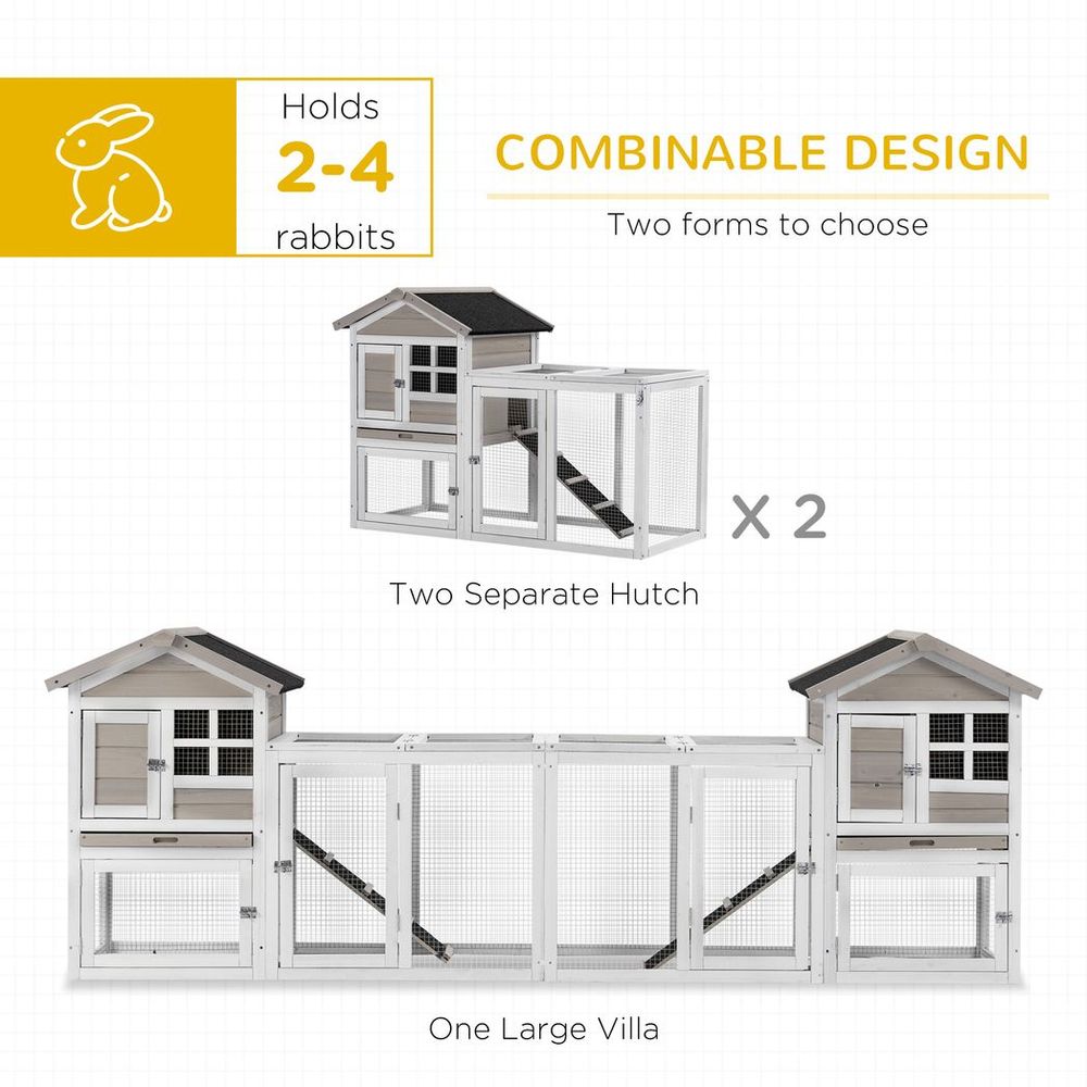 Premium 2-in-1 Wooden Rabbit Hutch w/ Double House, Run Box, Slide-Out Tray, Ramp