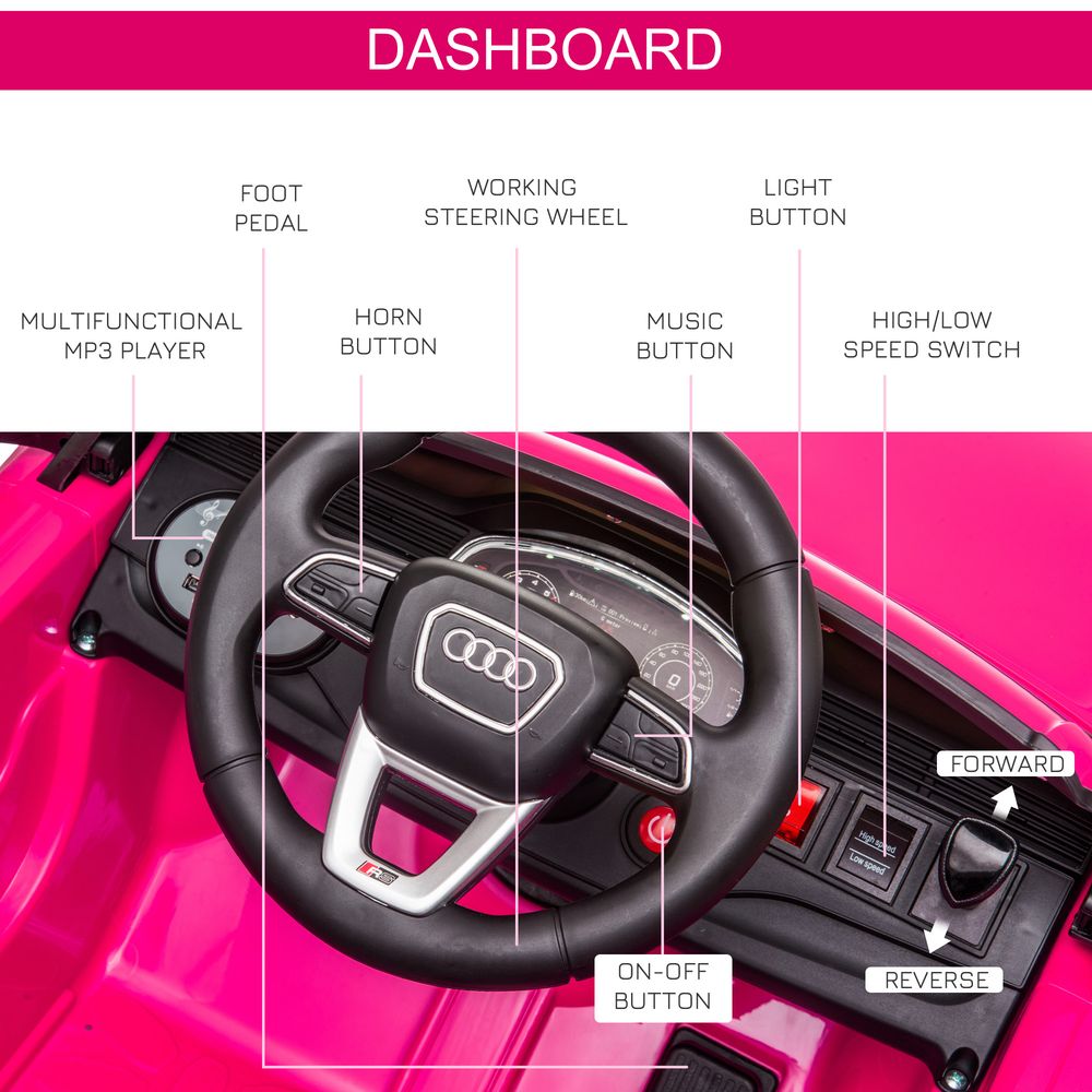 HOMCOM Audi RS Q8 Licensed 6V Kids Electric Ride On Car Toy Car with Remote Control Music Lights USB MP3 Bluetooth for 3-5 Years Old Pink