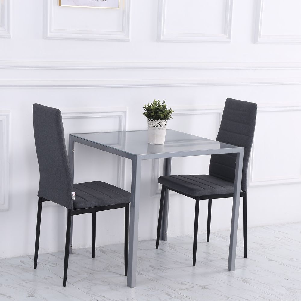 HOMCOM Modern Square Dining Table, Seats 4, with Glass Top & Metal Legs for Dining Room, Living Room, Greyare Design with Tempered Glass & Metal Legs