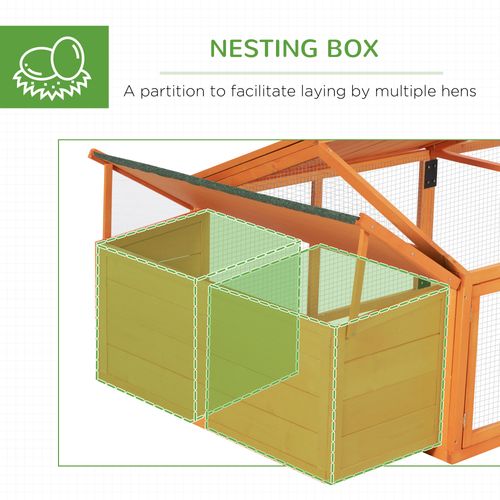 PawHut Wooden Chicken Run with Nesting Box, Openable Roof for 4-8 Chickens Ducks