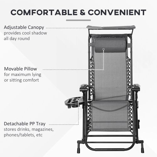 Folding Recliner Chair Outdoor Lounge Rocker Zero-Gravity Seat, Grey