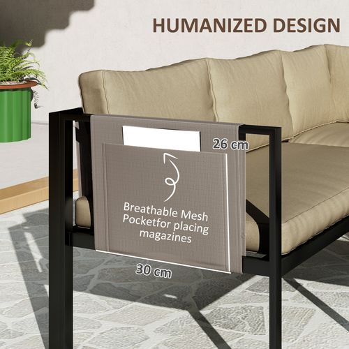 Outsunny 4 Piece Garden Furniture Set w/ Breathable Mesh Pocket, Khaki