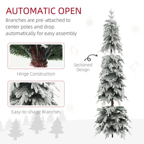 HOMCOM 6ft Flocked Pencil Christmas Tree with Auto Open, Steel Base