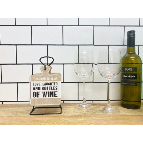 Set of Six Wine Slogan Coasters On Metal Stand