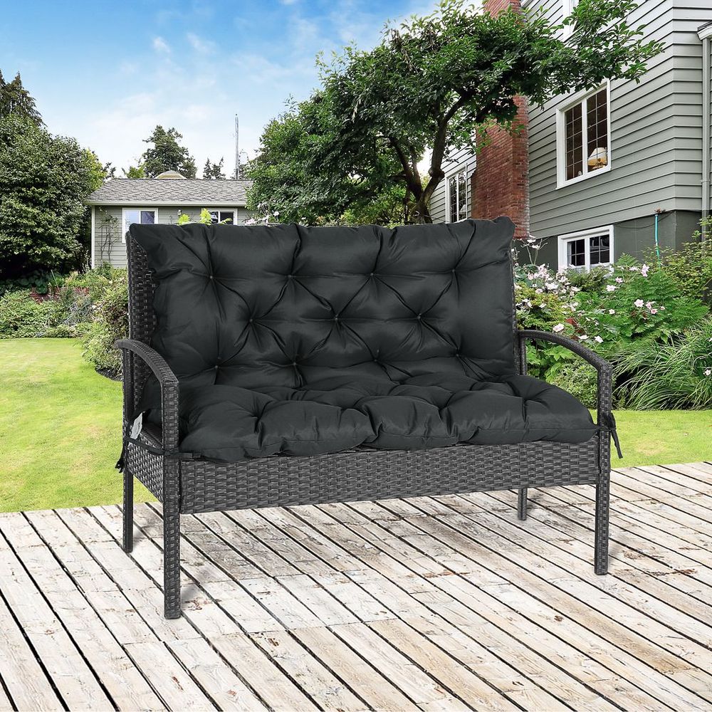 Premium Black Garden Bench Cushion - Waterproof & Comfortable - Ties for Secure Fit