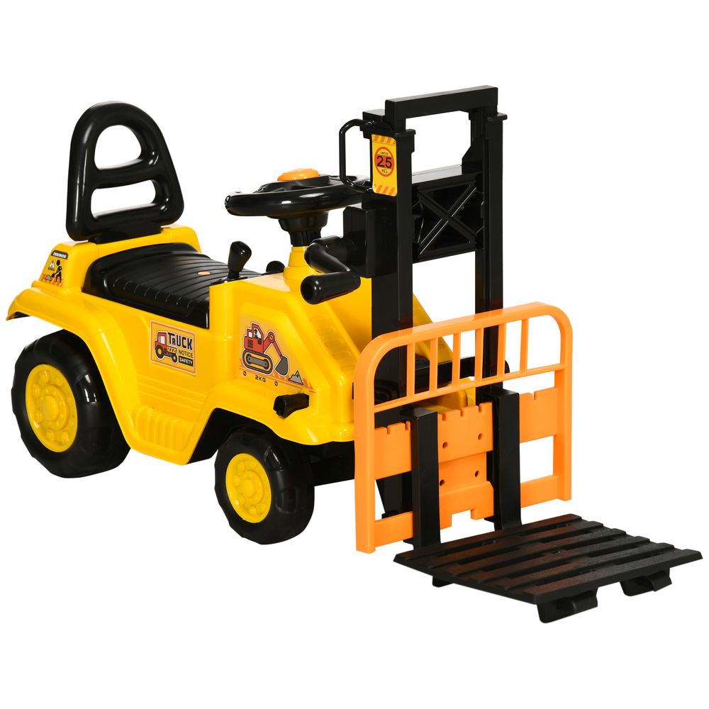 HOMCOM Kids Ride on Forklift Truck w/Fork and Tray, Ride On Tractor w/Under Seat Storage, Treaded Wheels, No Power Design, for 3-4 Years Old
