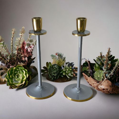 Glossy Grey Irina Candlestick, 26cm