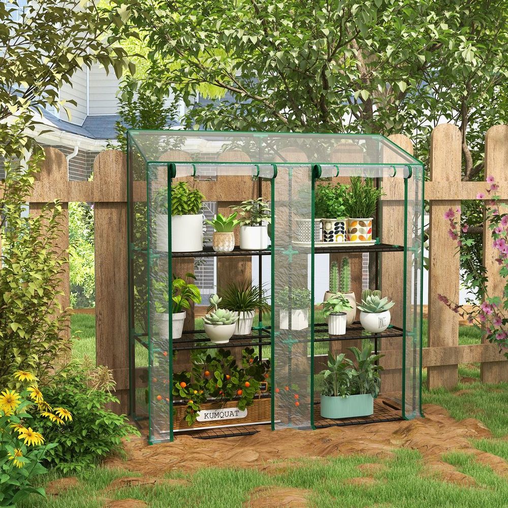 Outsunny 3-Tier Mini Greenhouse; 151H x 143W x 46Dcm; Clear; Protect Plants with Ease