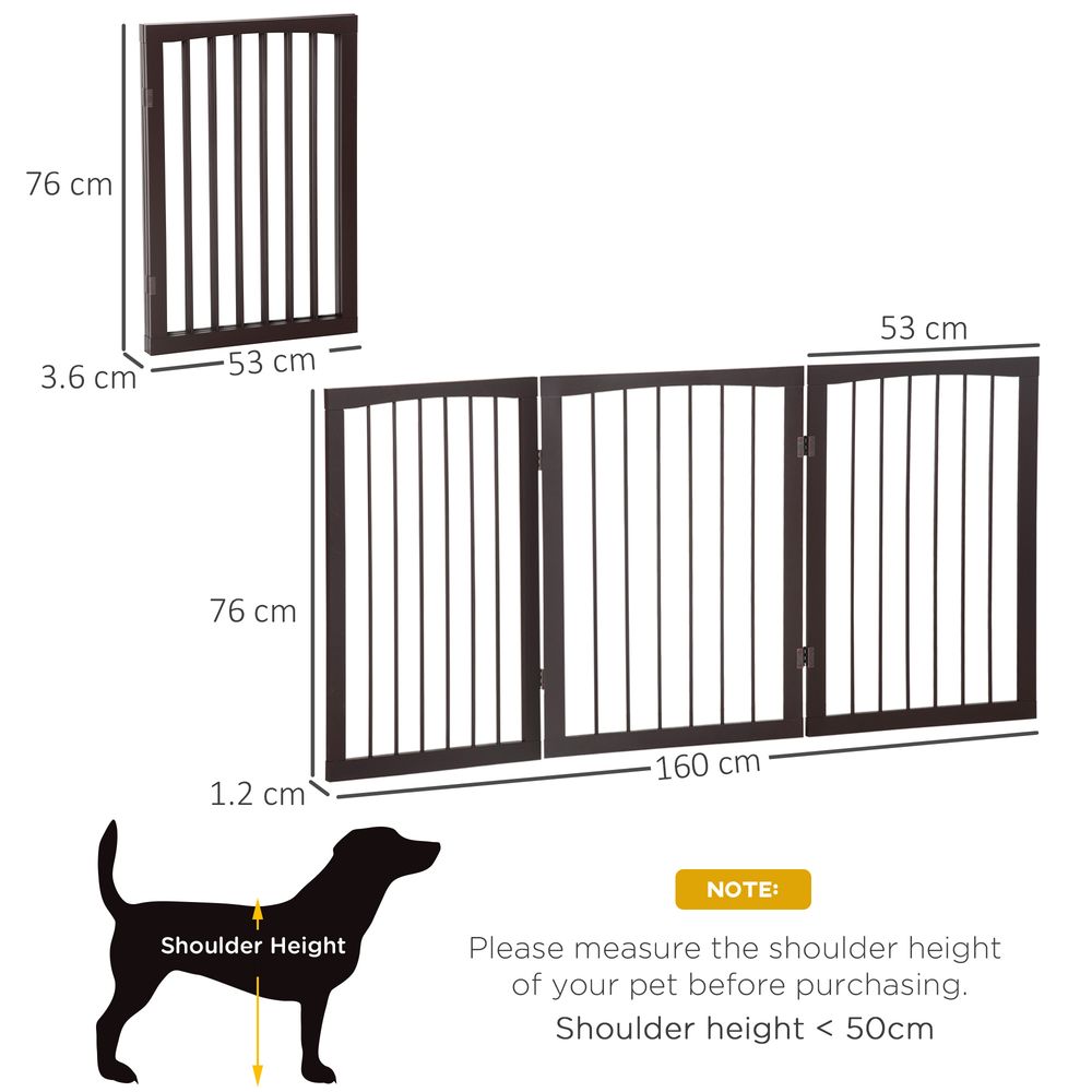 PawHut 3 Panel Pet Gate Wooden Foldable Dog Fence Indoor Free Standing Safety Gate Portable Separation Pet Barrier Guard
